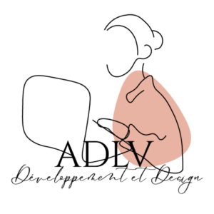 Logo d'ADLV : Dessin au trait d'une femme devant un ordinateur
