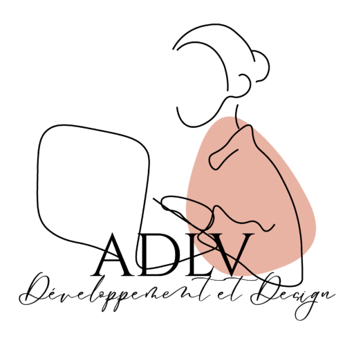 Logo d'ADLV : Dessin au trait d'une femme devant un ordinateur